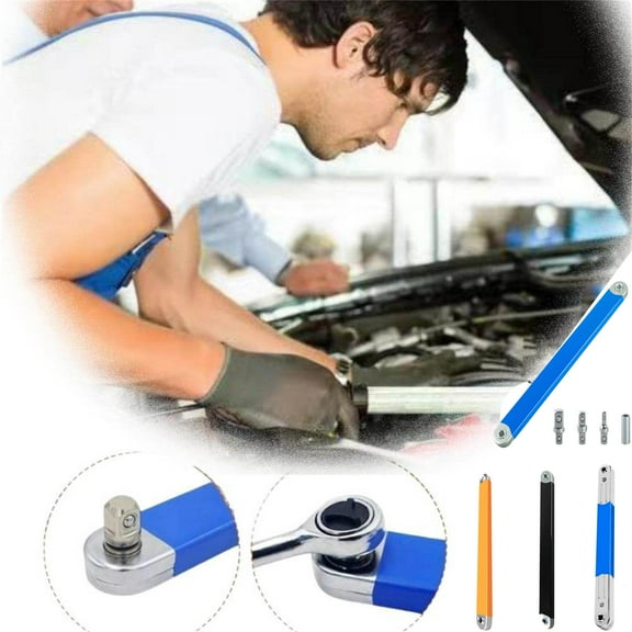 Offset Extension Wrench Multifunctional Tool with 38 Cm Length, 0.6-1.2 Cm Adapters, Heavy-duty Stainless Steel for Maximum Torque & Tight Space Access, Ideal for Automotive Repair and