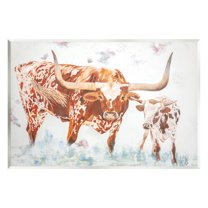 Stupell Brown Longhorn Cattle Family Farmhouse Animals & Insects Painting Wall Plaque Unframed Art Print Wall Art