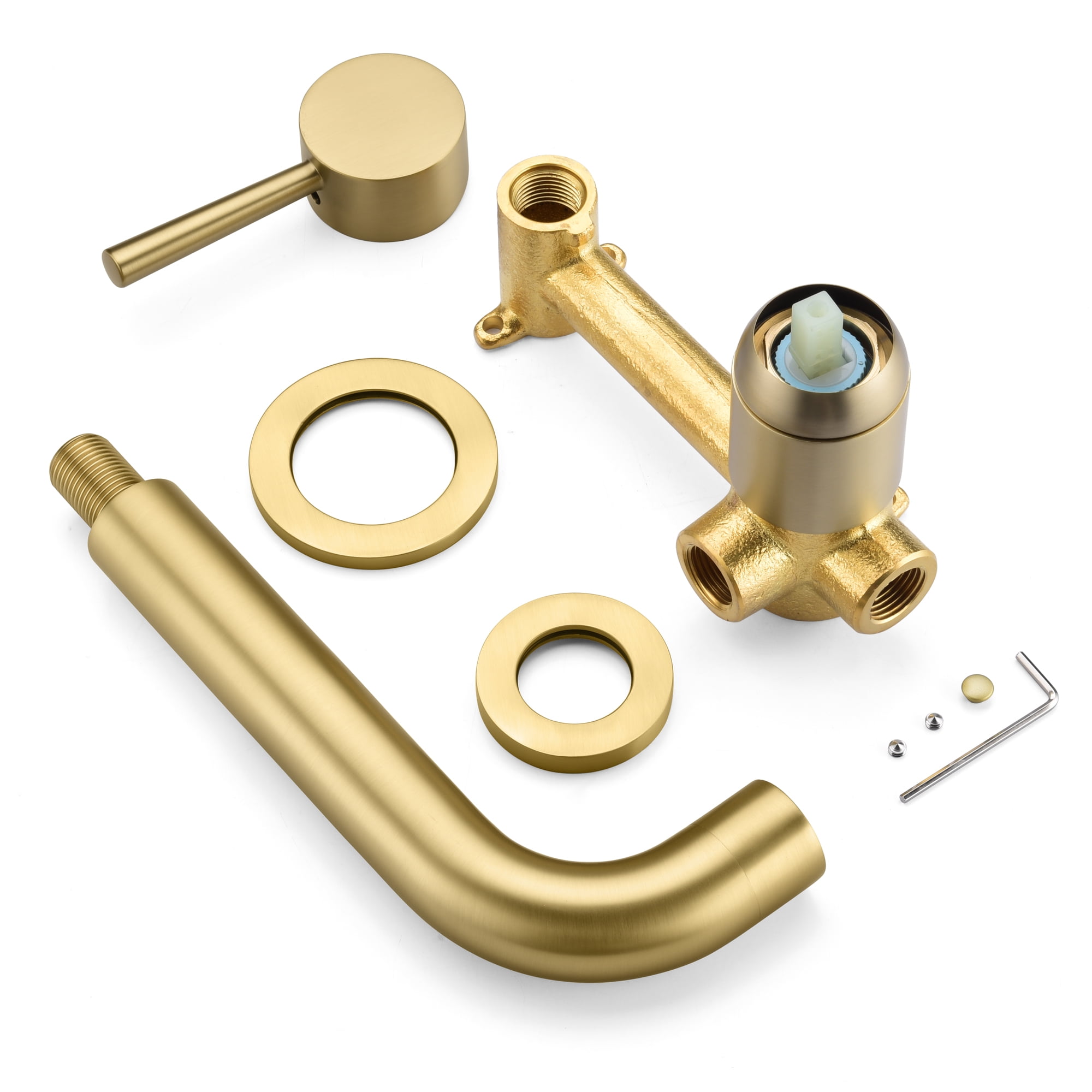 SUMERAIN Wall Mount Tub Filler Bathtub Faucet, Brushed Gold Left-Handed Handle