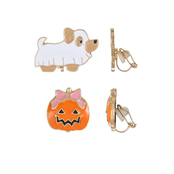Way to Celebrate Ghost Dog & Jack-O-Lantern Halloween Clip-On Stud Earrings, 2 Pairs
