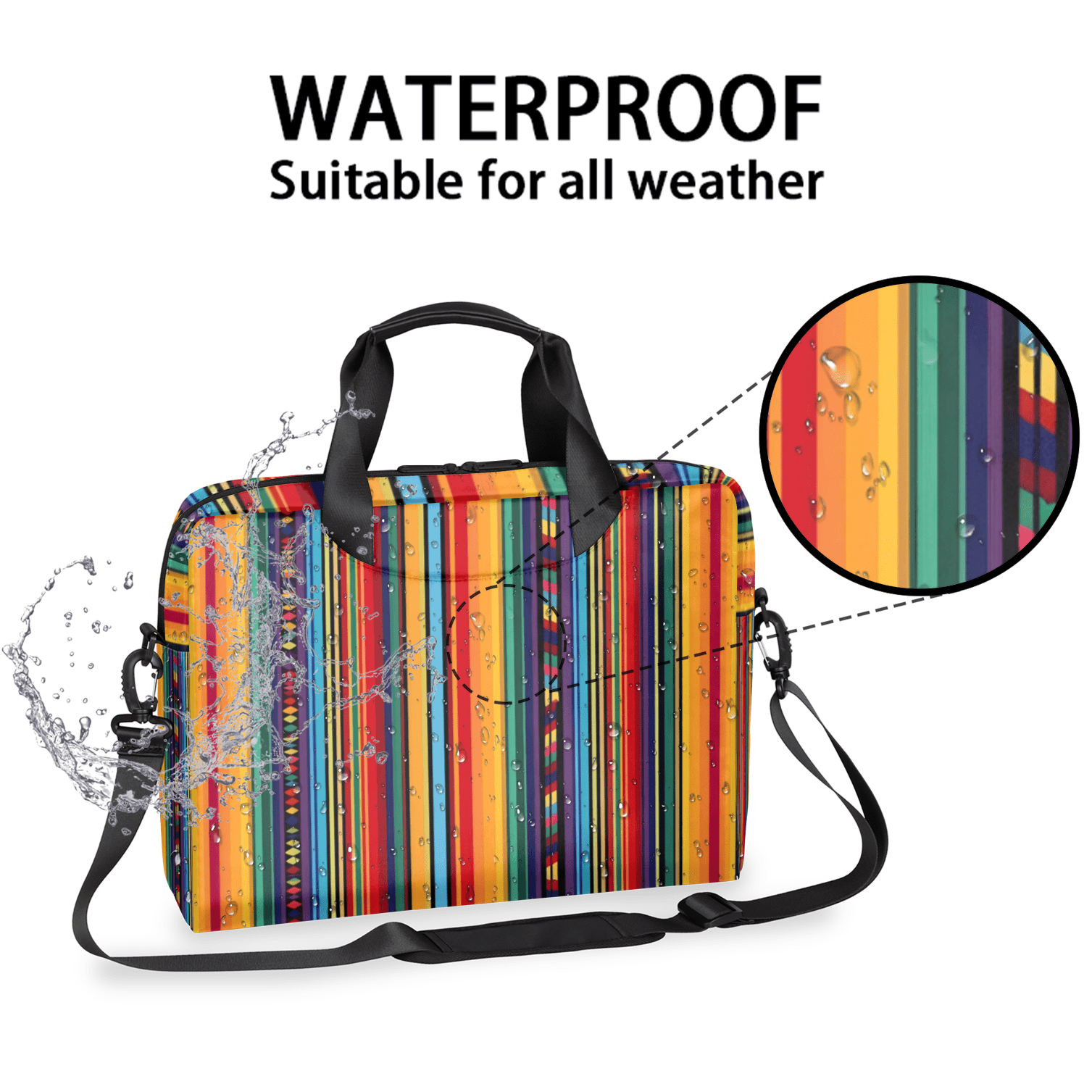 Herdesigns Mexican Colorful Stripes Laptop Bag for Women Men, Computer Case Briefcase Messenger Bags, 15-15.6 inch Laptop Sleeve Shoulder Bag