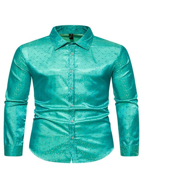 Jacquard Button-Down Long Sleeve Tops - Slim Fit Shirts for Men