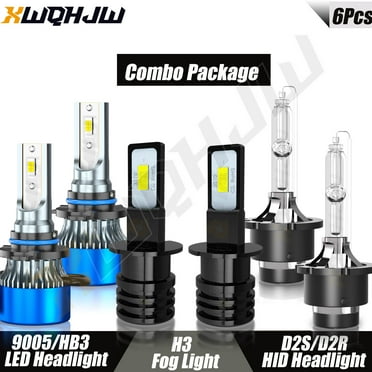 LED HID Xenon 9005/HB3 D2S Headlight Bulb Hi/Lo Beam H3 Fog Light White 6000K Pack of 6