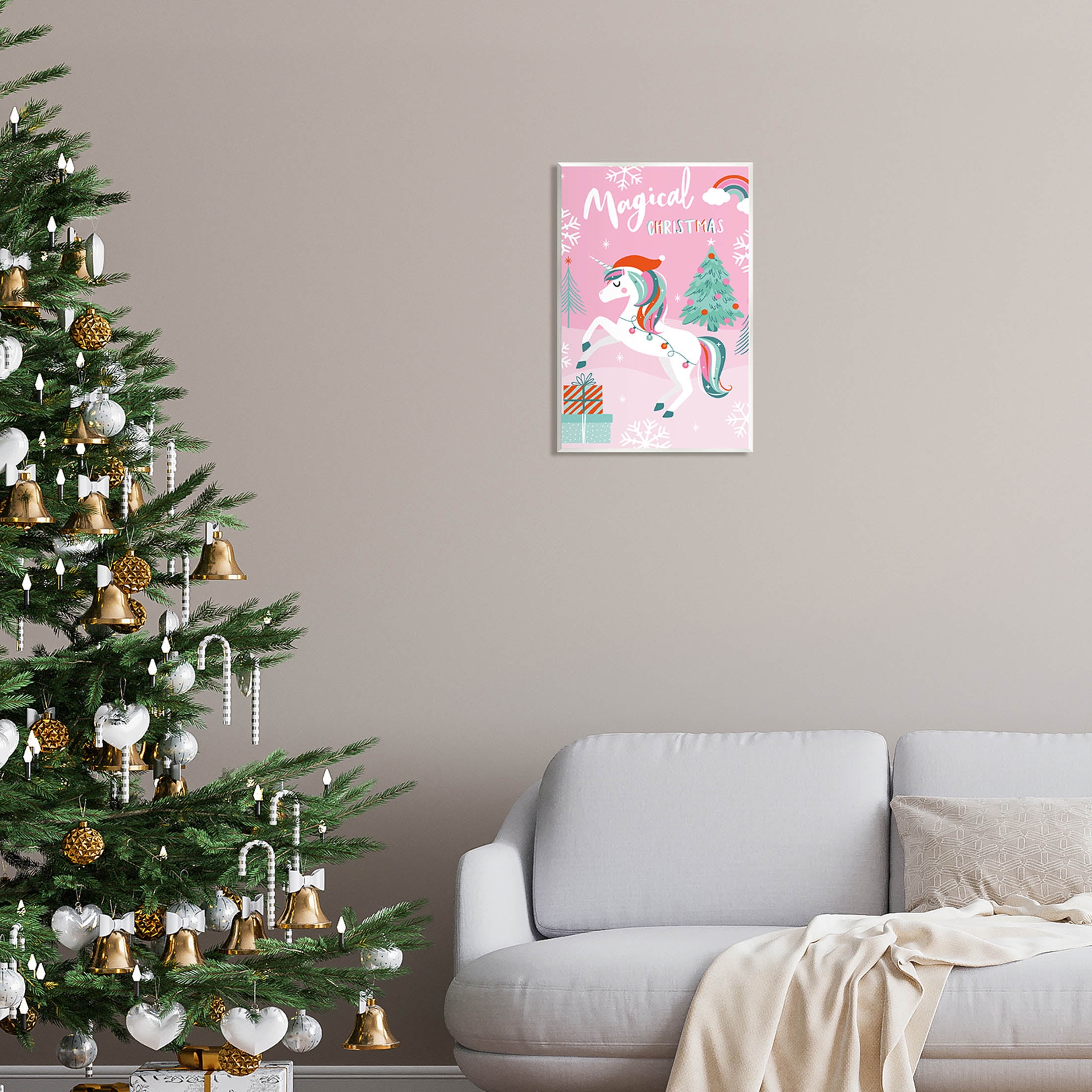 Magical Christmas Pink Unicorn Holiday Graphic Art Unframed Art Print Wall Art