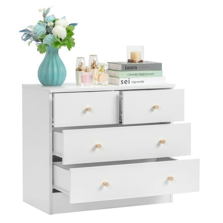 UBesGoo Modern Wood 4-Drawer Dresser Chest Bedside Table for Bedroom Living Room White