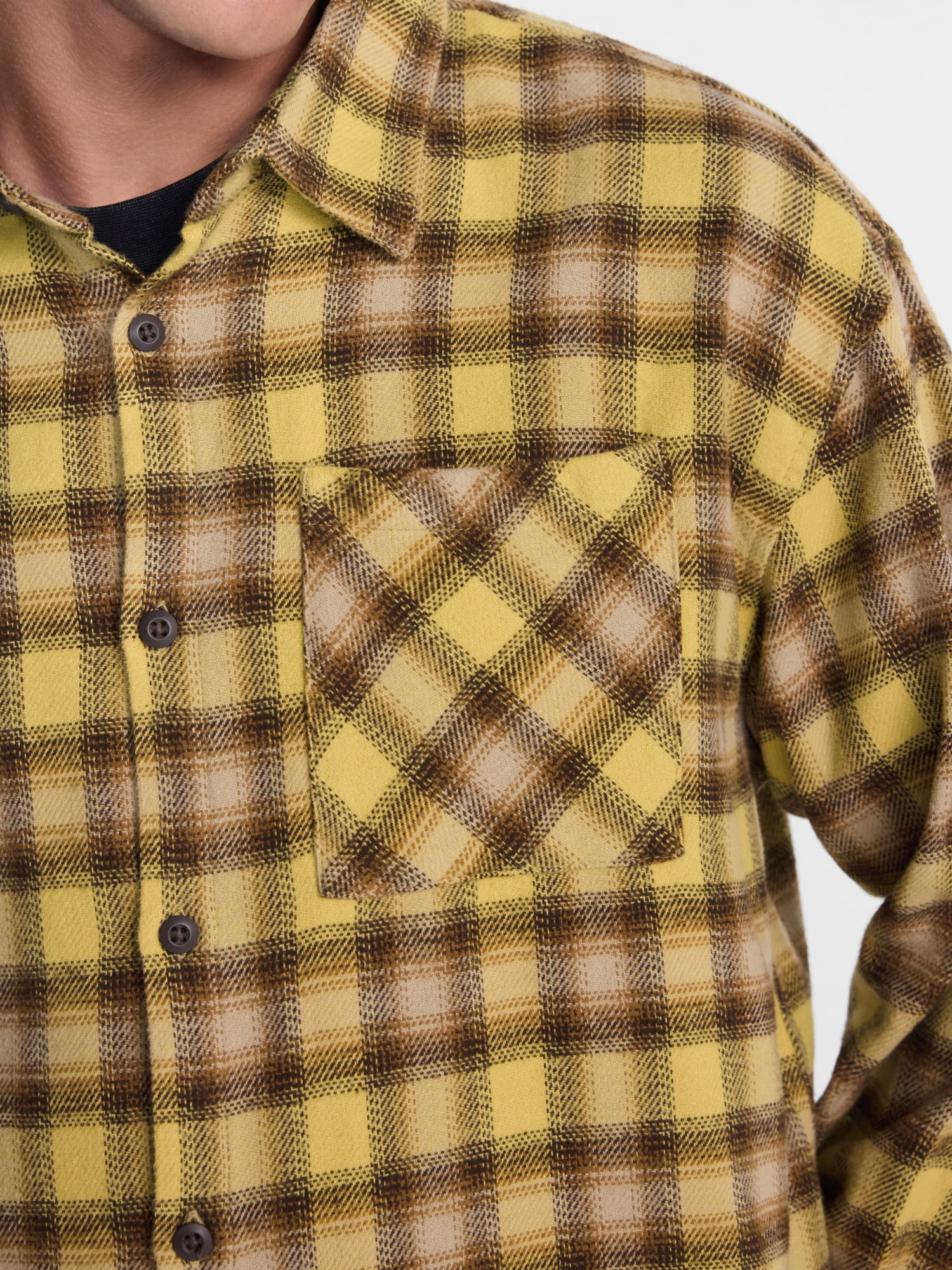 No Boundaries Boxy Cotton Plaid Flannel with Long Sleeves, Men's and Big Men's XS-4XLT