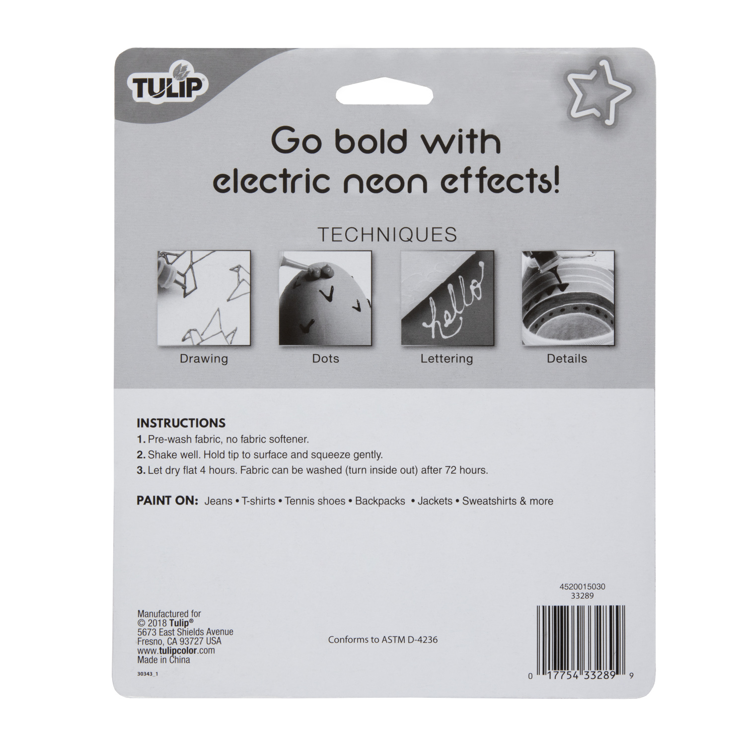 Tulip Dimensional Fabric Paint 6 Pack Neon, 1.25 fl oz each