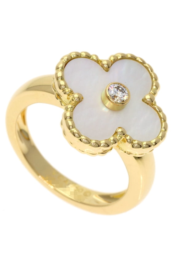Pre-Owned Van Cleef & Arpels Vintage Alhambra Diamond Shell Ring, 18K Yellow Gold, Women's.