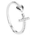 thumbnail image 1 of Jinsinto Silver Heart-shaped Cross Ring With Open Heart And Diamonds, 1 of 4