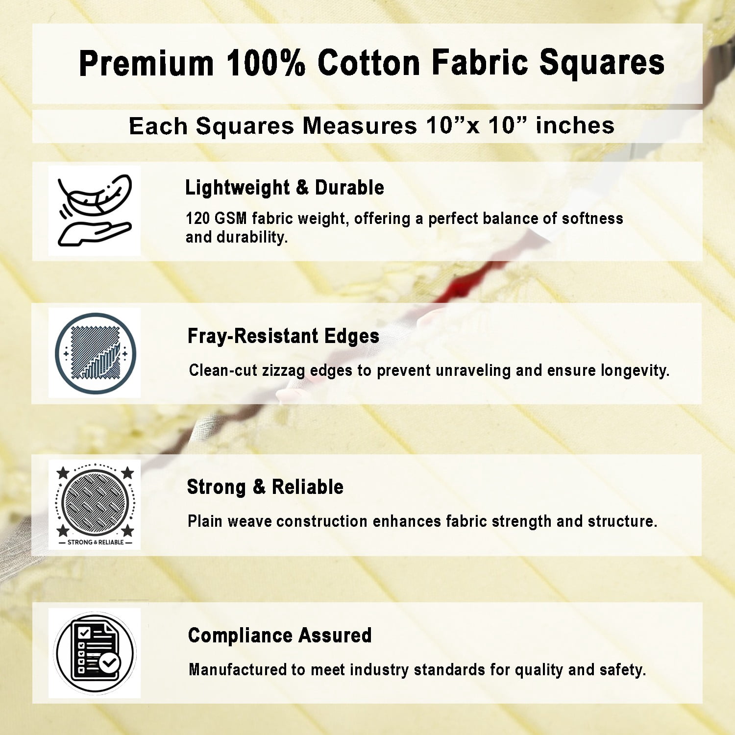 Soimoi 40 Pcs Solid Cotton Fabric Squares Bundles Charm Packs for Quilting, Fat Quarter Layer Cakes, Fabric Scraps for Crafts,Precuts Quilt Squares 10 X 10 inches, DIY Fabric Bundle - Butter Bloom