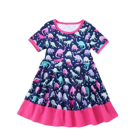 

QWERTYU Infant Baby Toddler Child Children Kids Flutter Sleeve Sundress Dinosaur Summer Dresses Sleeveless Dress for Girl 18M-6Y 130