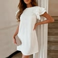 thumbnail image 6 of Sngxgn Women's Deep V Neck Short Sleeve Long Dresses Pleated High Waist Slit Maxi Dress(White,M), 6 of 8