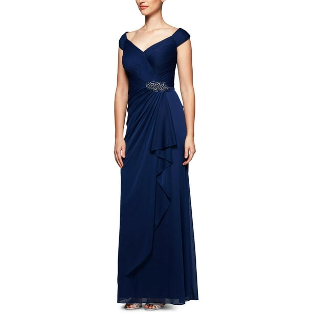 Alex Evenings - Alex Evenings Womens Embellished Ruched Evening Dress Navy 12 - Walmart.com