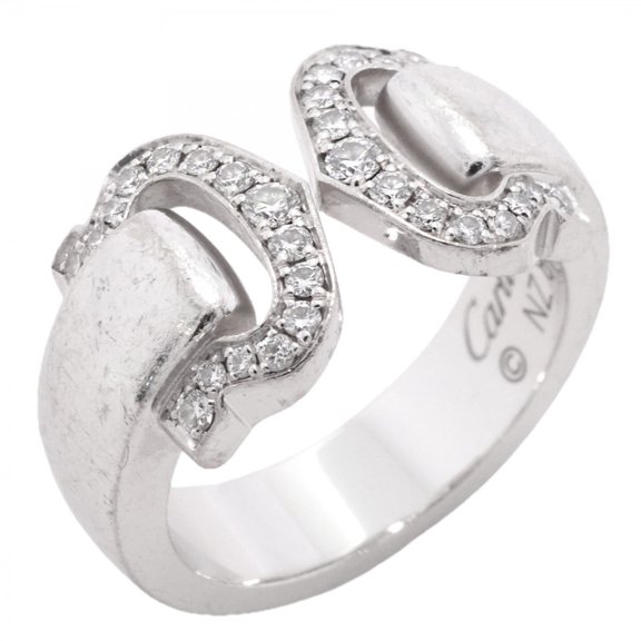 Pre-Owned Cartier 2C Boucle Ring, 18K White Gold, Diamond, Size #47, Ladies'
