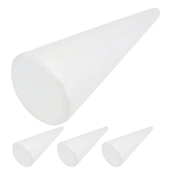 WEAVILUX 4-Pack White Foam Cones for Crafts, Holiday Decorations, School Craft Supplies