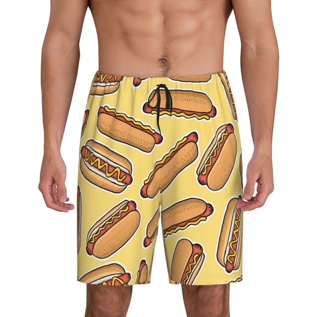Fotbe Hot Dogs Pantalones Cortos de Pijama para Hombre, Ropa de Dormir, Pantalones de Pijama Cortos para Hombre-X-Large