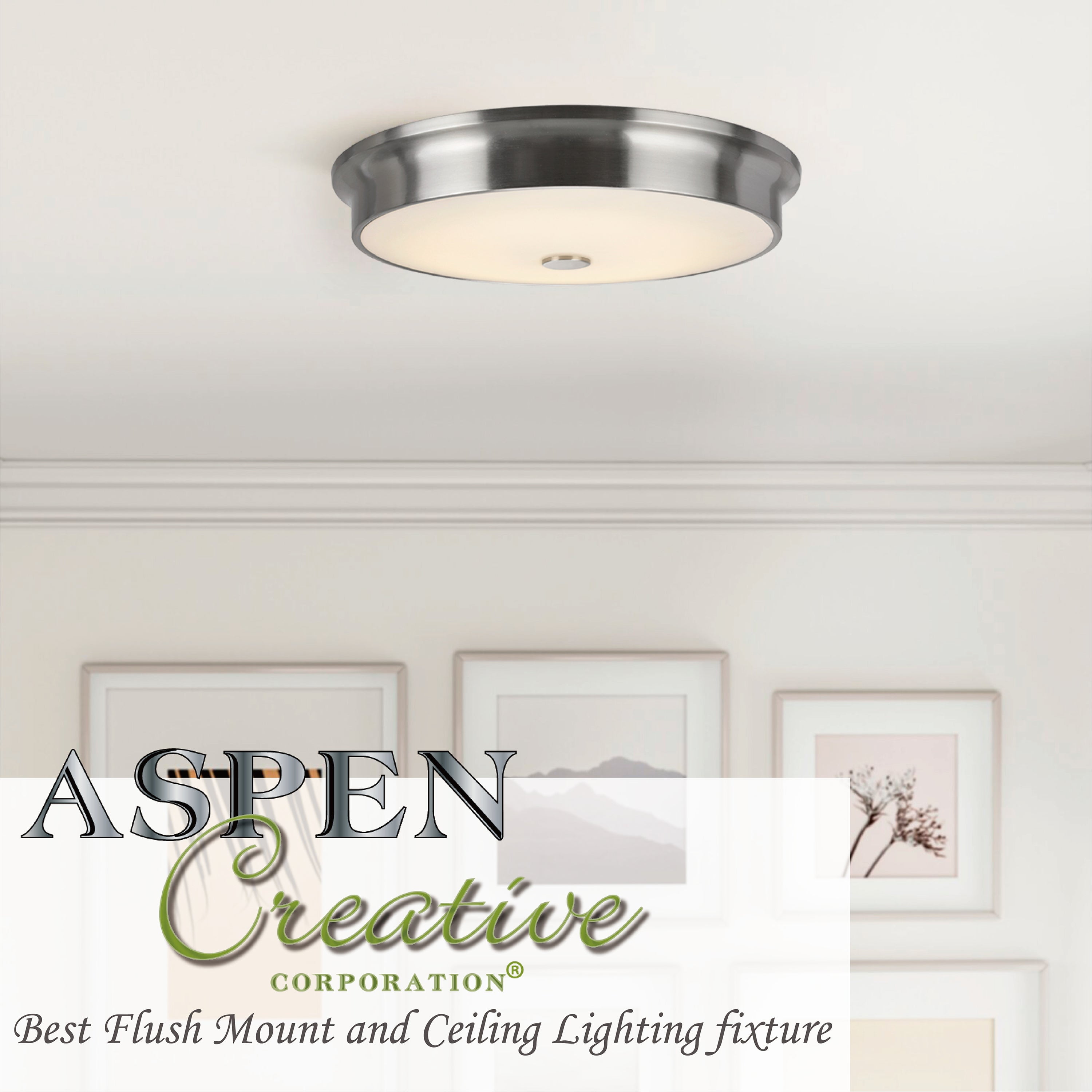 Aspen Creative 15" LED Flush Mount Ceiling Light – Chrome Finish, Frosted Glass Diffuser, 20W 1600 Lumens 3000K (ETL Listed) - View #3