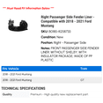 thumbnail image 2 of Right Passenger Side Fender Liner - Compatible with 2018 - 2021 Ford Mustang 2019 2020, 2 of 2