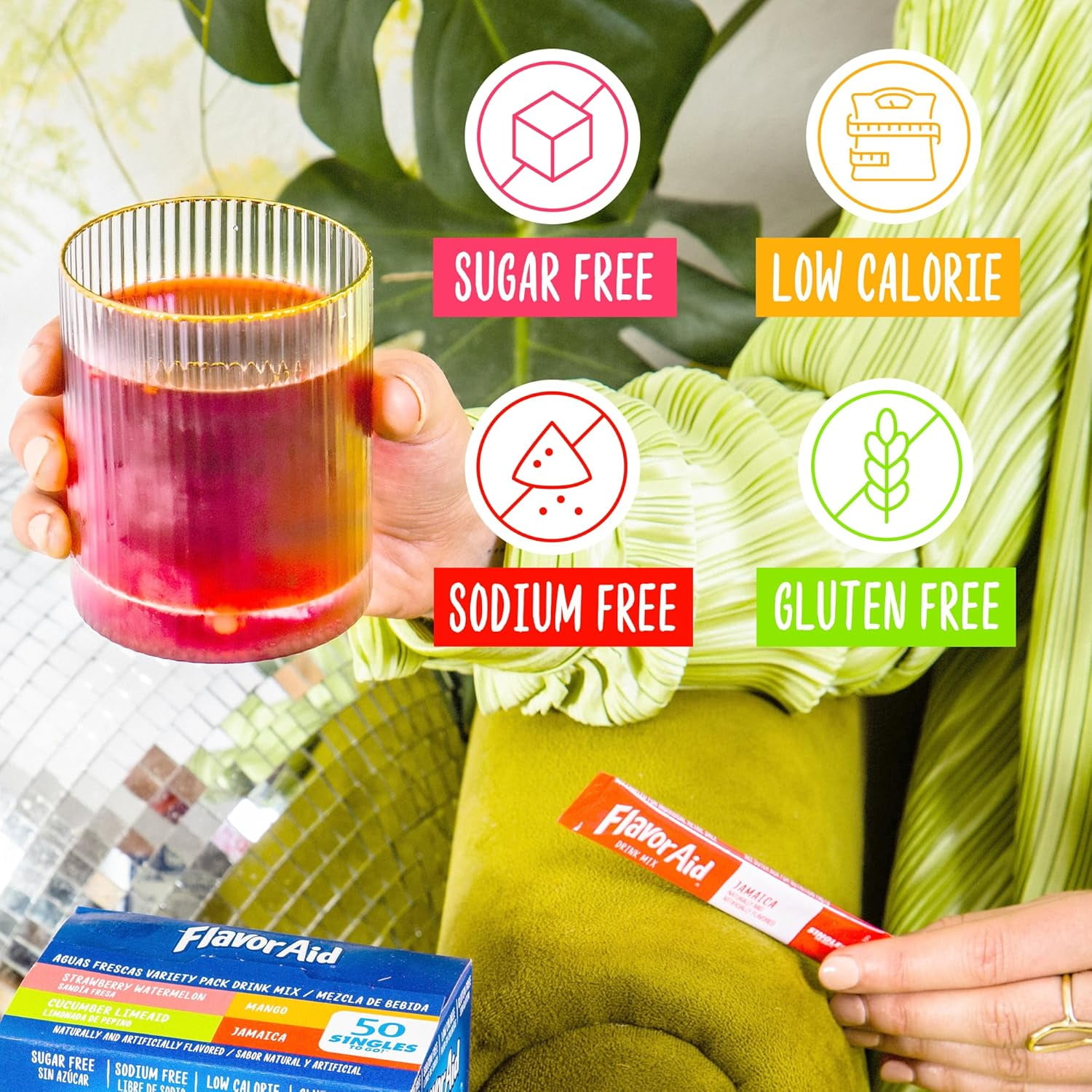 Flavor Aid Aguas Frescas Singles To Go Powdered Drink Mix Variety Pack, Strawberry Watermelon, Mango, Cucumber Limeaid, Jamaica, Sugar-Free, 50 Count Packets