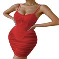 thumbnail image 1 of Women‘s Sleeveless Mesh Sheer Dress Bodycon See Through Spaghetti Strap Club Party Ruched Mini Dress, 1 of 5