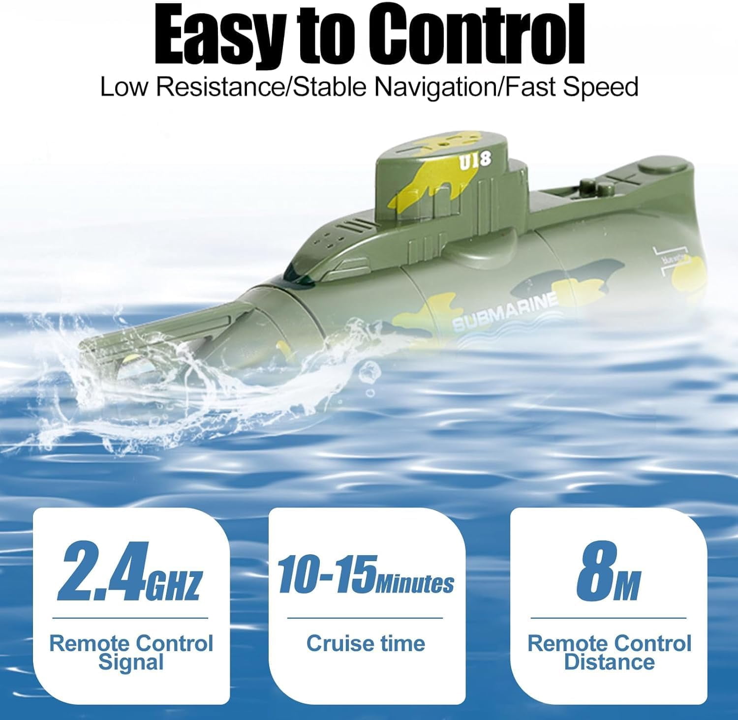 HYPERLIVING Mini RC Submarine Toy, Remote Controlled Submersible Model, 6 Channel Simulated Military Camouflage Submarine, Electric Underwater Ship Birthday Gift