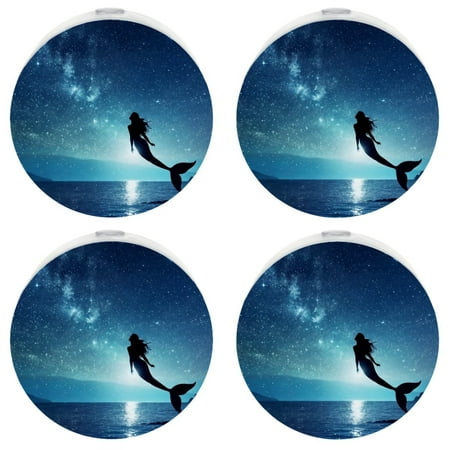 

Night Lights Plug Into Wall [4 Pack] Night Light for Kids LED Nightlight with Dusk to Dawn Sensor for Bathroom Decor Children Room Mermaid in Deep Ocean Blue Galaxy