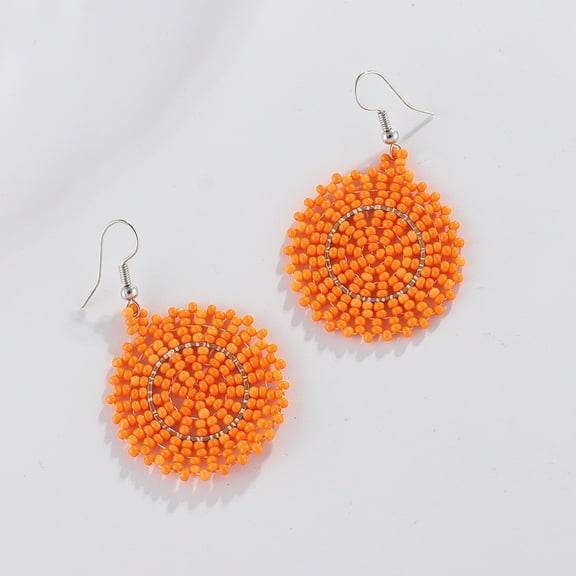 Glass Seed Dangle Earrings for Women style Flat Round Dark Orange 53x35mm
