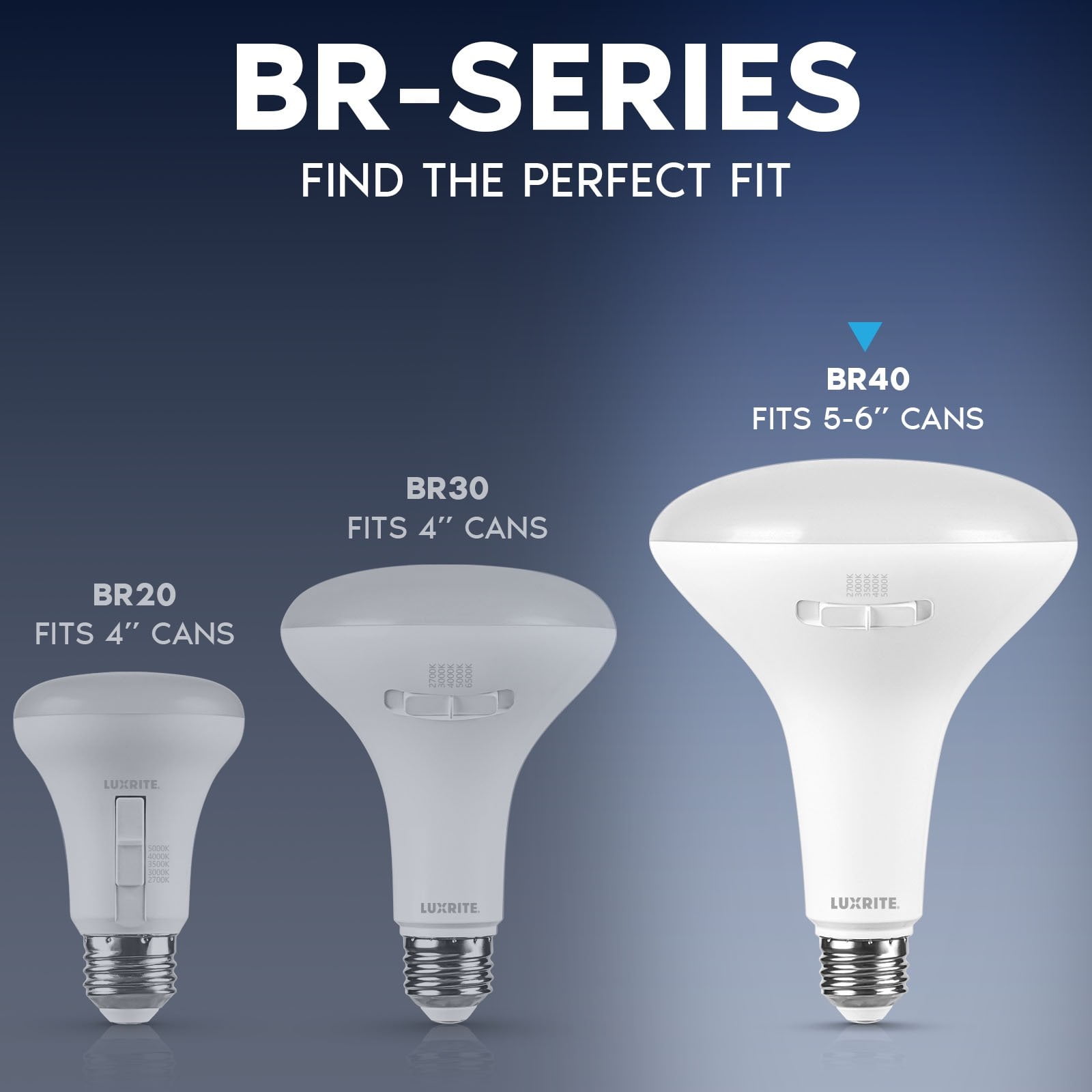 Luxrite BR40 LED Light Bulb 12W=90W 5CCT Dimmable 1080 Lumens LED Flood Light Bulb UL Listed E26 Medium Base 6-Pack