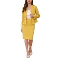 thumbnail image 1 of Conjuntos de trajes para mujeres INSPIRE CHIC, atuendos de negocios, blazer peplum sin cuello, falda lápiz formal, conjunto de 2 piezas, color amarillo, 1 of 6