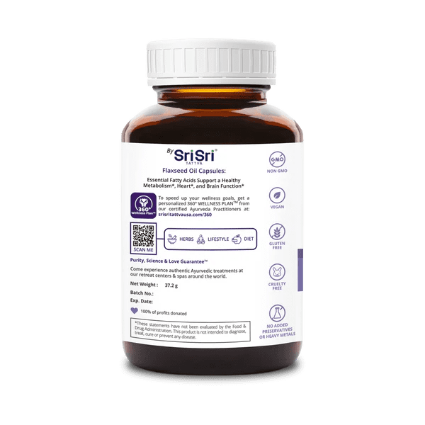 Sri Sri Tattva Omega 3 6 9 Flaxseed Oil Capsules Vegetarian Supplement, 60 Count