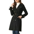 thumbnail image 4 of INSPIRE CHIC Women's Faux Suede Notched Lapel Strap Cuff Solid Double Breasted Tie Belt Trench Coats XS Black, 4 of 6