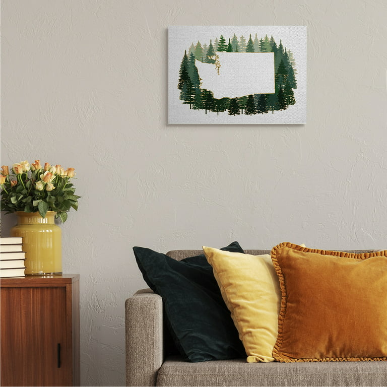 Stupell Industries Washington State Outline Pine Trees Green Forest Canvas  Wall Art, 16 x 20, Design by Ziwei Li 