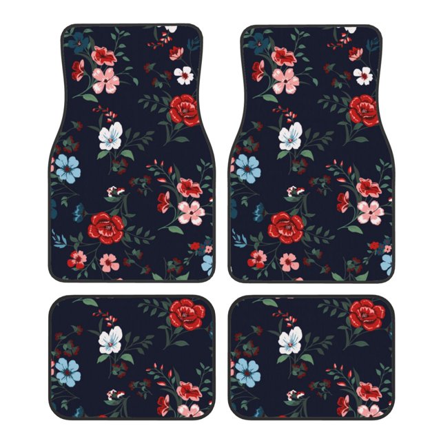 Fotbe Vintage Rose Juego de 4 Tapetes para Auto con Estampado – Alfombrillas de Goma Reforzada, Diseño Antideslizante, Protección para Todo el Año – Vehículos, Autos, Camionetas y SUVs