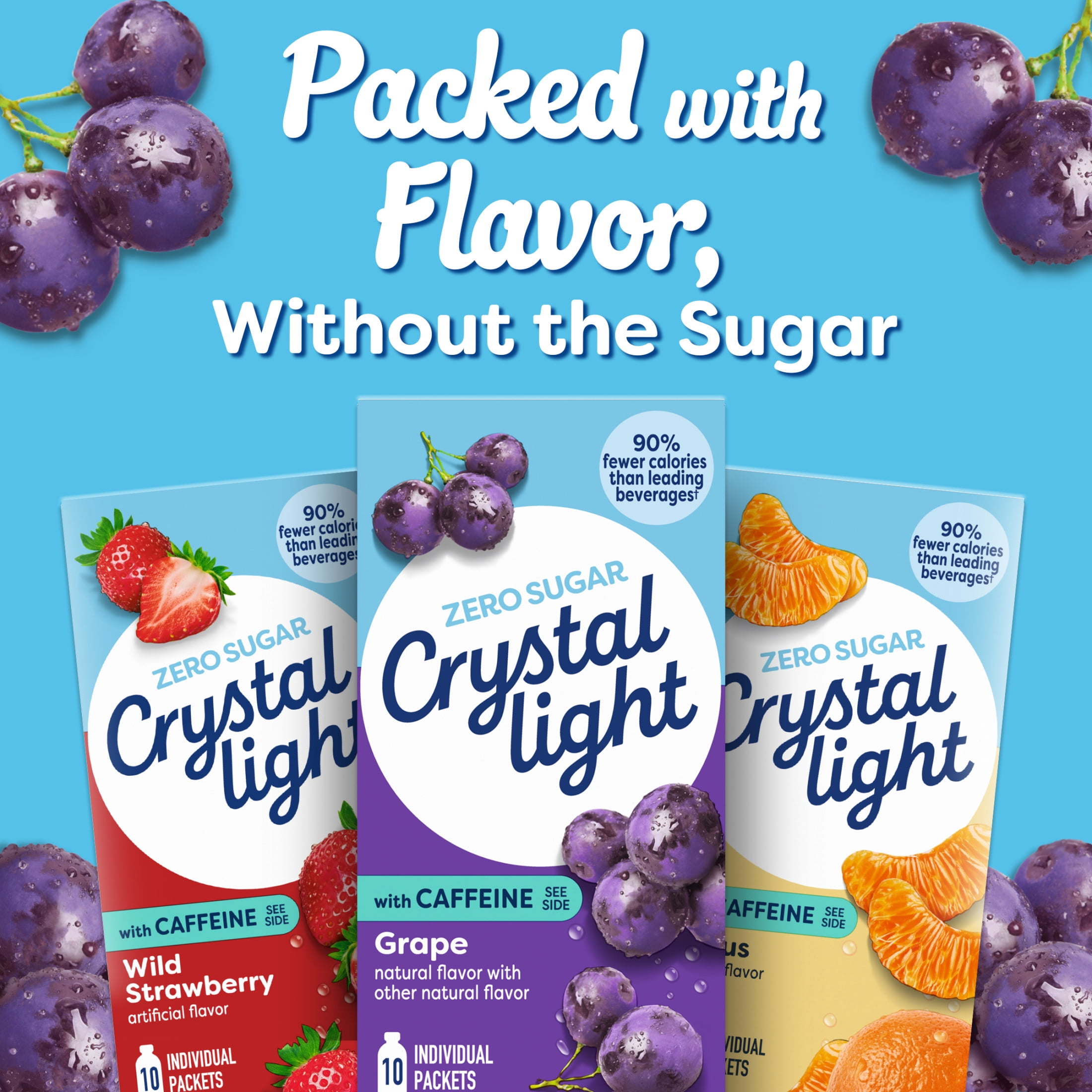 Crystal Light Drink Mix with Caffeine, 10 Packets, for Convenient On-the-Go Flavorful Hydration, Grape Natural Flavor With Other Natural Flavors, Zero Sugar, 1.1 oz