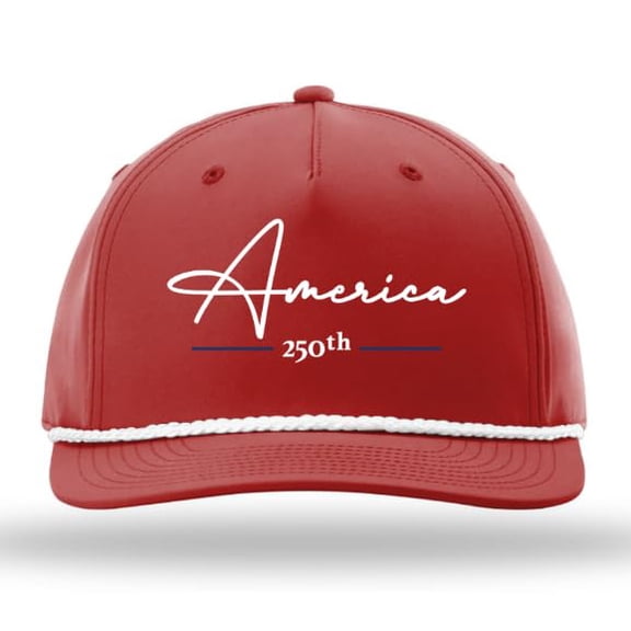 Trenz Shirt Company Men's America 250th Anniversary 5 Panel Classic Rope Hat - Embroidered Patriotic Hats-Red/White Rope
