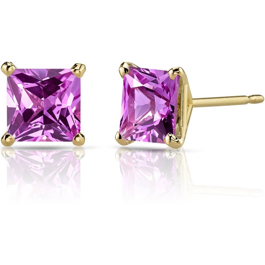 Oravo 3.00 Carat T.G.W. Princess-Cut Created Pink Sapphire 14kt Yellow Gold Stud Earrings by Oravo