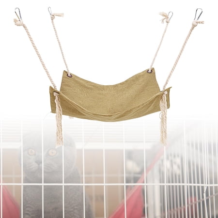 Breathable Cat Hammock Sleeping Mat Reversible with Adjustable Straps Four Seasons Basket Hanging Swing Bed for Kitty Kitten Window Indoor Home , Khaki