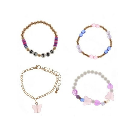 Wonder Nation 4 Pack Bracelet Set with Butterflies and 'Be You' Letter Beads (Girl's)