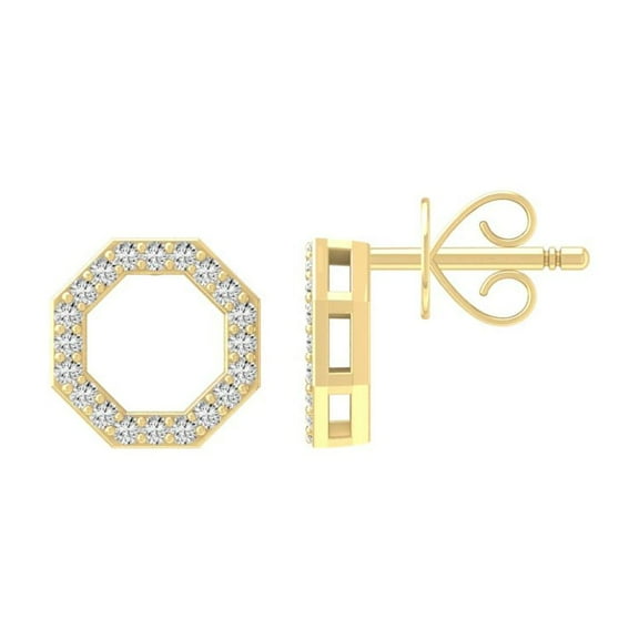 ARAIYA FINE JEWELRY 14K Yellow Gold Round Diamond Square Octagon Stud Earrings (1/10 cttw, I2-I3 Clarity, I-J Color)
