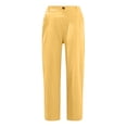 thumbnail image 5 of Linen Pants Women Petite High Waisted Cropped Pants Summer Beach Ankle Length Straight Leg Tapered Trouser Pant with Pockets with Pockets Yellow S, 5 of 5