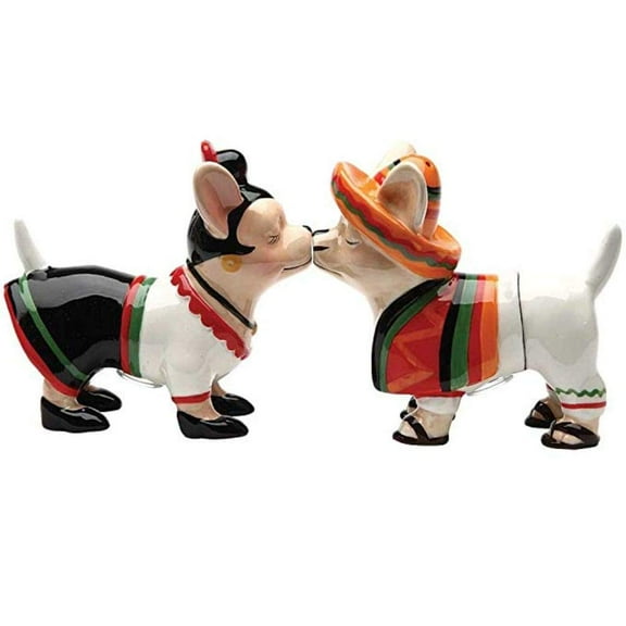 PTrading Chi Chi Chi Chihuahua Kissing Ceramic Magnetic Salt and Pepper Shaker Set
