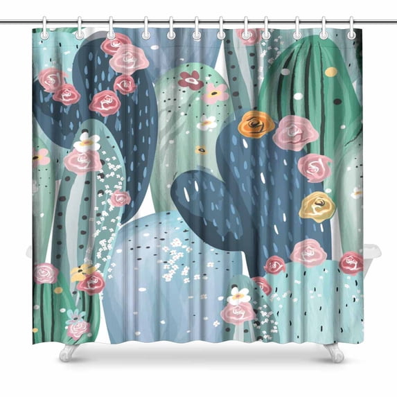 SUNENAT Beautiful Pastel Vintage Cacti Cactus Flowres Shower Curtain for Bathroom Shower Curtain 72(Wide) x 72(Height) Inches