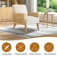 thumbnail image 5 of Farmhouse Accent Chair Rattan Armrests Fabric Upholstered Wooden Reading Armchair Living Bedroom Beige, 5 of 9