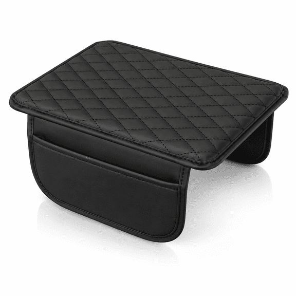 Universal Car Center Console Armrest Cover for Vehicle,Black PU Leather Pad Protector with 2 Storage Bags