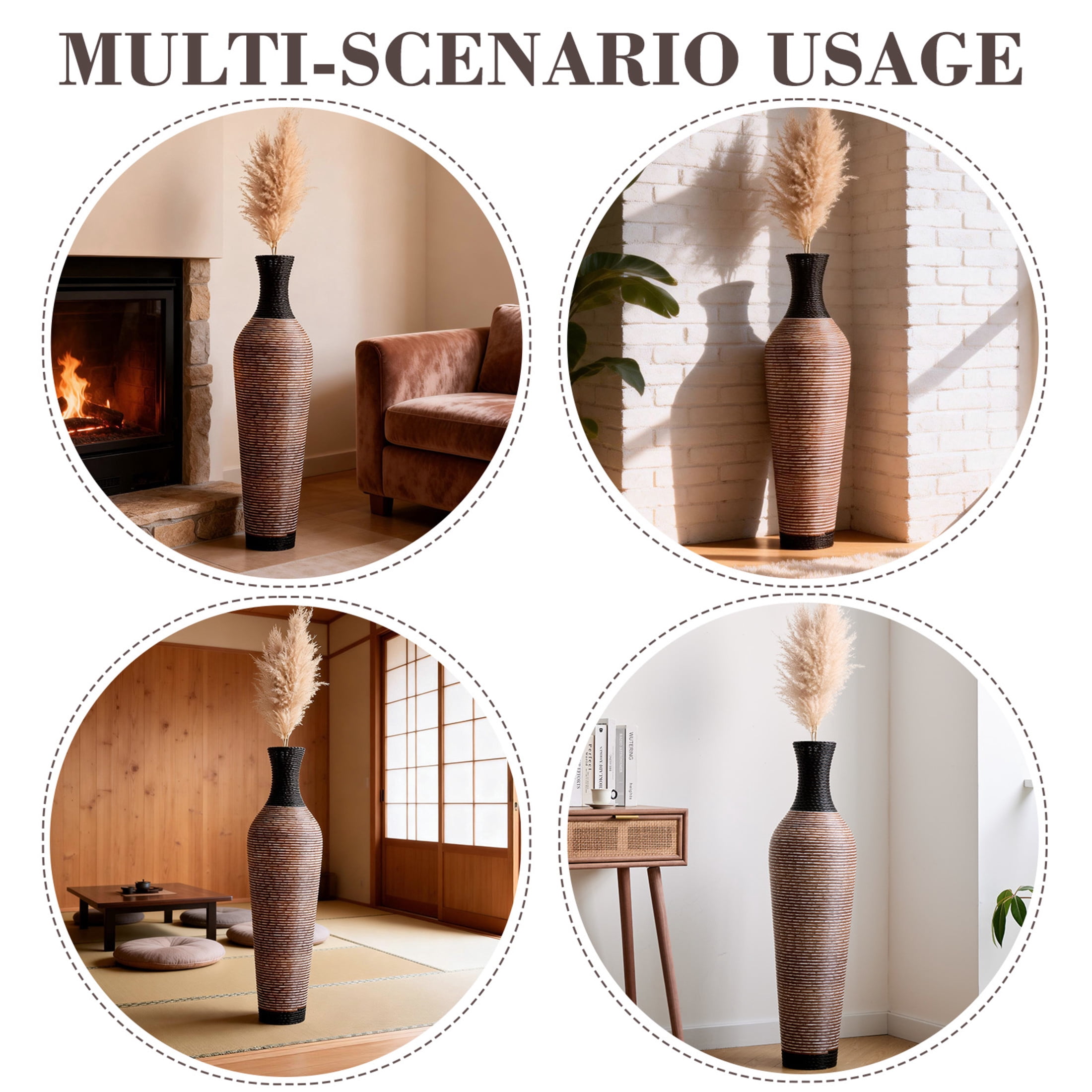 Noble House 39.37" Tall Handcrafted PVC Floor Vase, Modern Textured Decorative Vase, Black + Brown