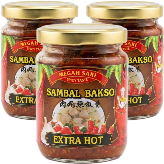 Megah Sari Sambal Bakso Pedas (Meatball Chili Sauce Extra Hot) 250ml (Pack of 3)