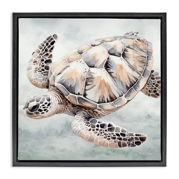 Stupell Industries Contemporary Detailed Sea Turtle Black Floating Frame Canvas Art, 18 x 18, by Nicole DeCamp