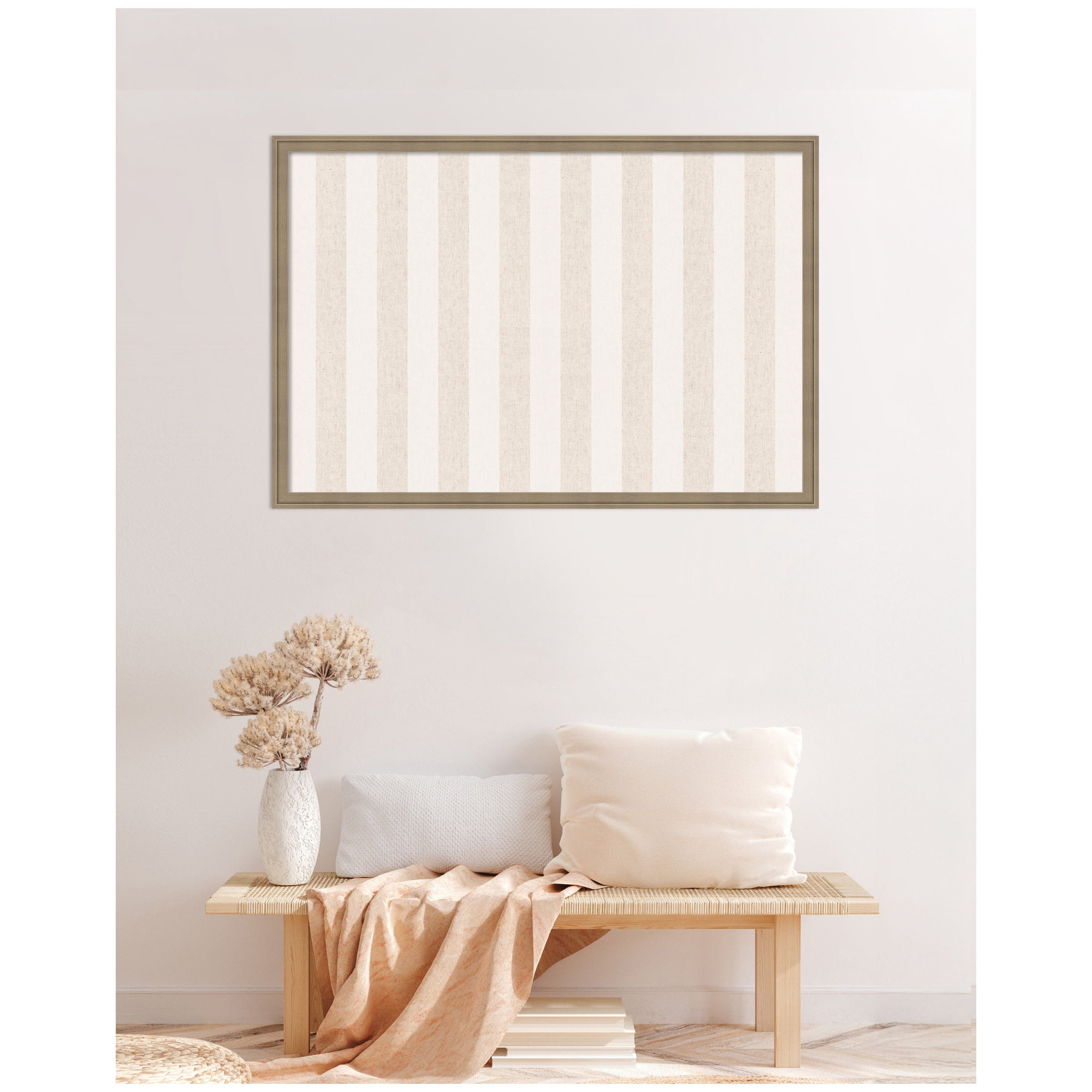 Kate and Laurel Framed Fabric Pinboard 38 x 26,  Printed Linen Classic Bulletin Board for Use as a Vision Board or Wall Organization, Florence Light Brown Frame