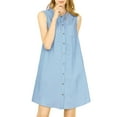 thumbnail image 5 of Unique Bargains Women's Denim Button Up Sleeveless Chambray Dress with Pocket, 5 of 7