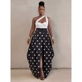 thumbnail image 4 of Black And White Polka Dot Pleated Maxi Skirt With Front Slit, Elegant Resort Style For Daily Wear And Parties, 4 of 7